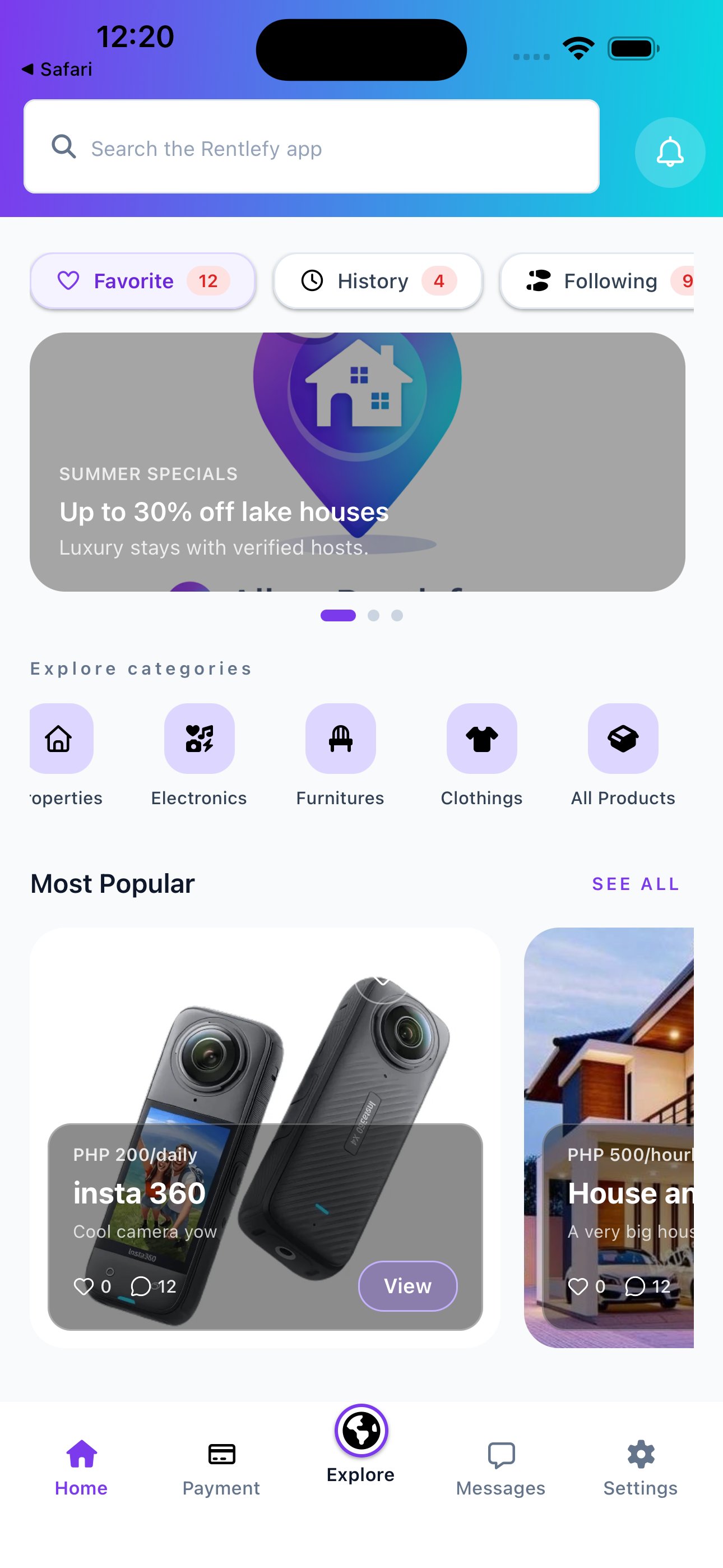Browse rental products