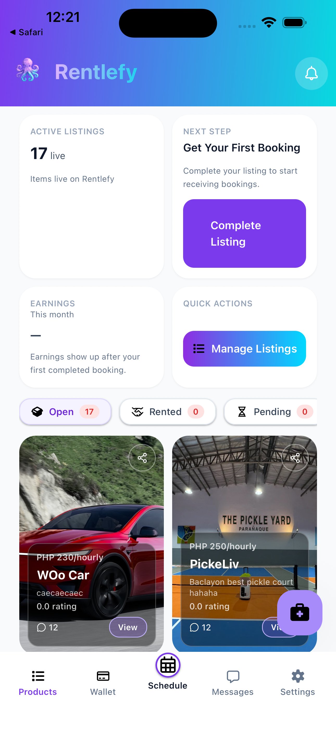 Lessor dashboard